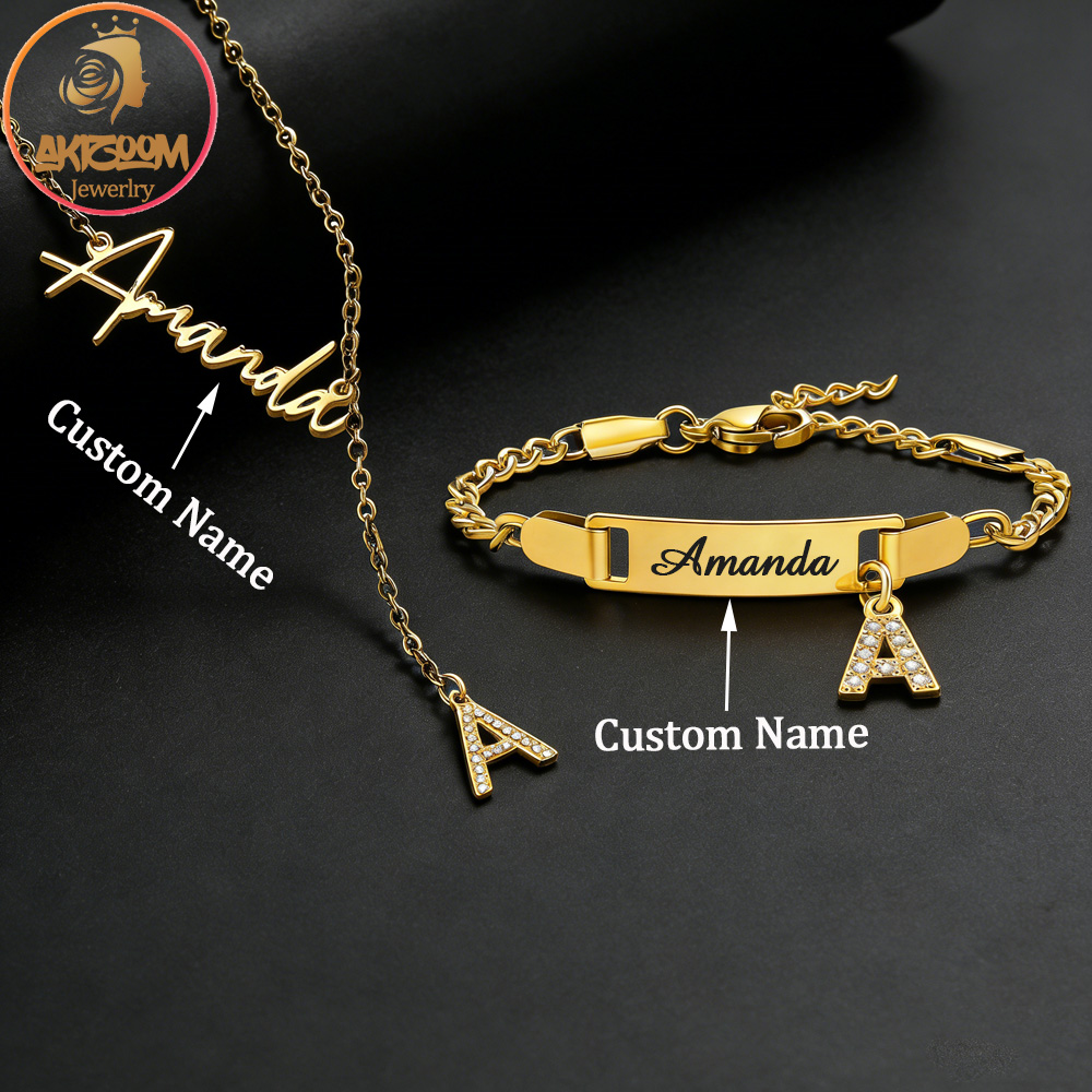 Men'S Fashion Jewelry Bracelets - Akizoom Custom Name Zircon Letter Necklace