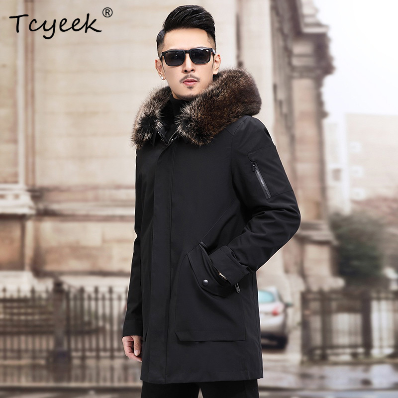 Men'S Fashion Zipper Jacket - Tcyeek Sliver Fox Fur Collar Winter