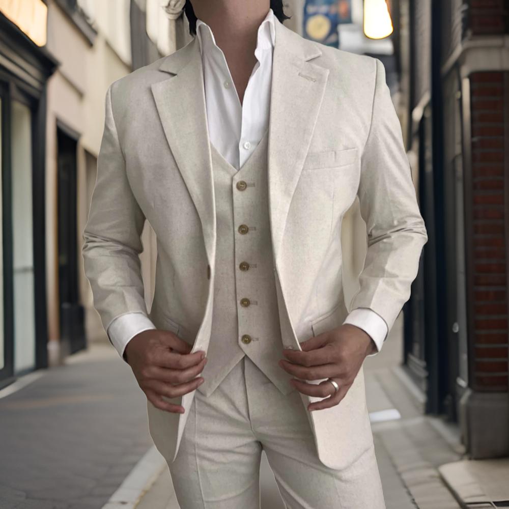 Slim Fit Blazer Men - 3 Pieces Linen Men Suits for