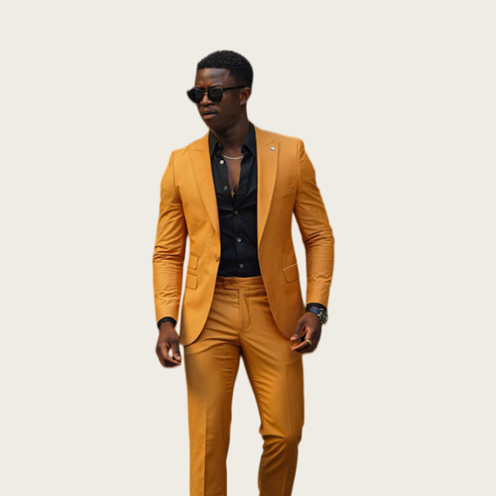 Slim Fit Blazer Men - Mustard Yellow Men Suits 2Pcs Tuxedo
