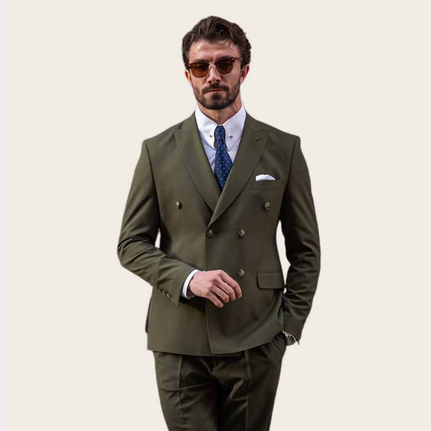 Slim Fit Blazer Men - Olive Green Men Suits Double Breasted