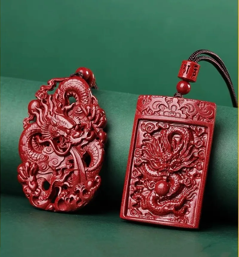 Mens Fashion Mullet - Fashion Cinnabar Jade Double Sided Carving