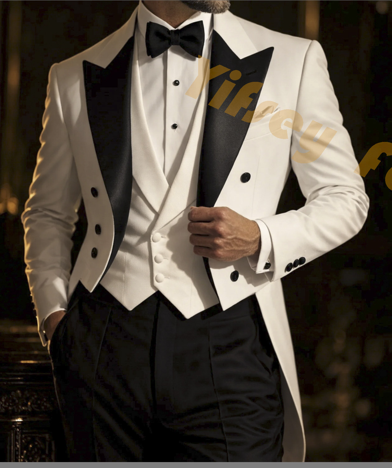 White Tailcoat Black Pants Men - Slim Fit Blazer Men ulasan dan harga