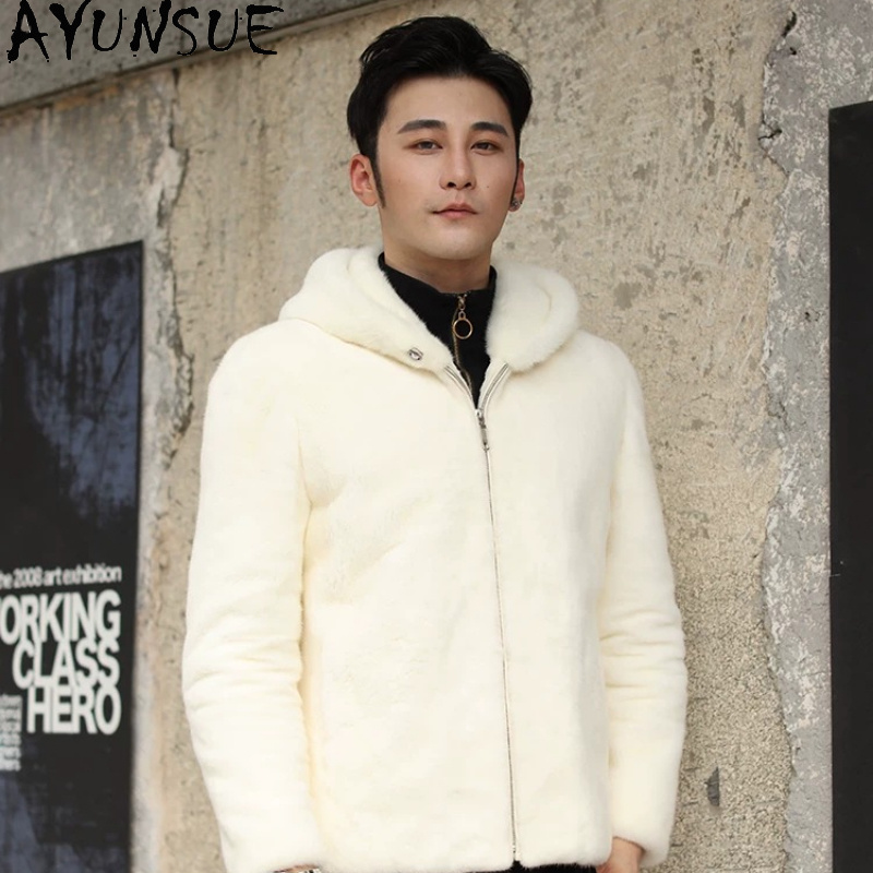 AYUSNUE Natural Mink Coat Men  - Men'S Fashion Zipper Jacket ulasan dan harga