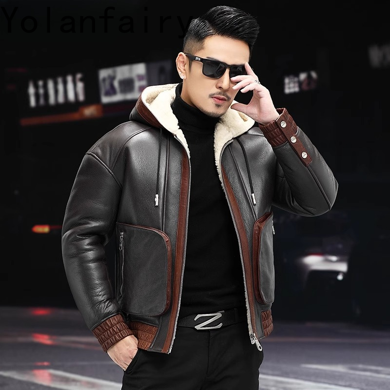 YOLANFAIRY Natural Wool Fur Co - Men'S Fashion Zipper Jacket ulasan dan harga