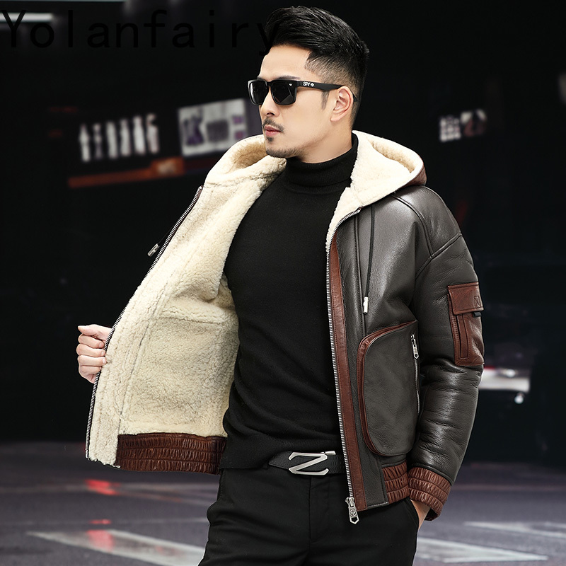 YOLANFAIRY Natural Wool Fur Co - Men'S Fashion Zipper Jacket ulasan dan harga