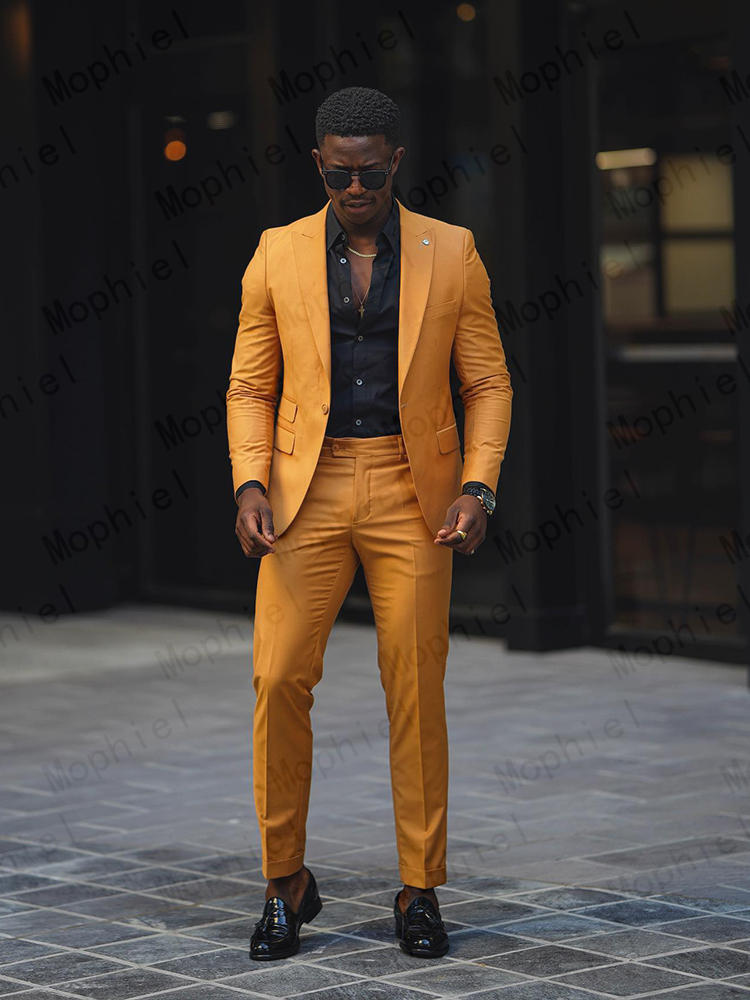 Mustard Yellow Men Suits 2Pcs  - Slim Fit Blazer Men ulasan dan harga
