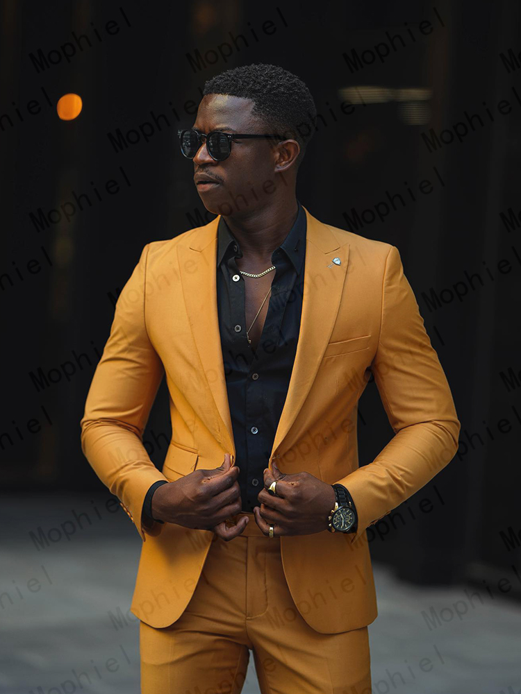 Mustard Yellow Men Suits 2Pcs  - Slim Fit Blazer Men ulasan dan harga