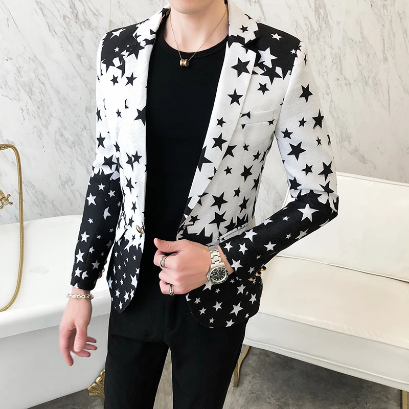 Star Print Slim Fit Blazers 20 - Men'S Fashion Light Jacket ulasan dan harga