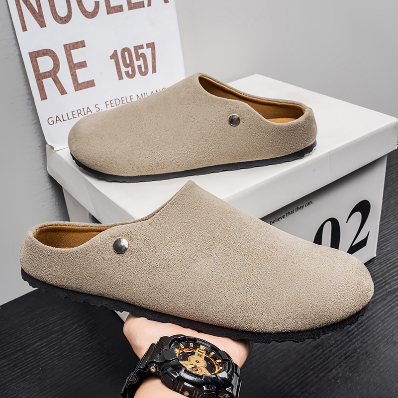Men Suede Leather Slippers Mul - Mens Fashion Mullet ulasan dan harga