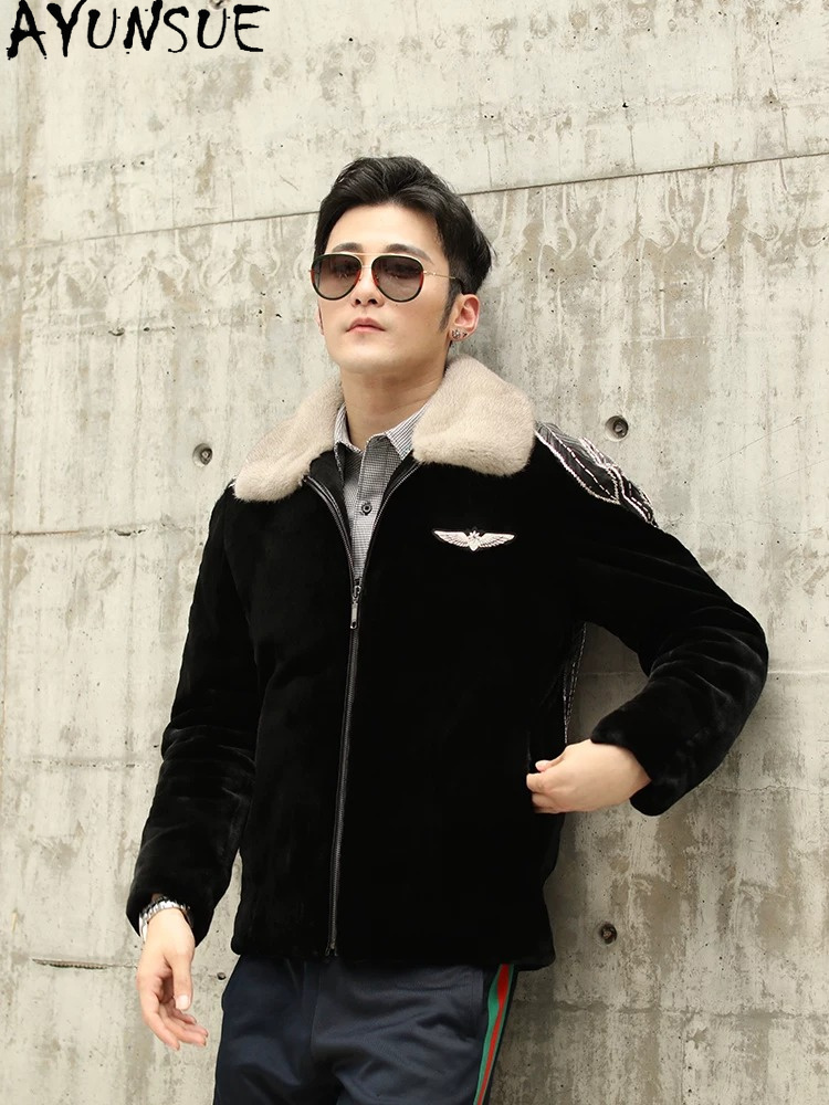 AYUSNUE Natural Mink Coat Men  - Men'S Fashion Zipper Jacket ulasan dan harga