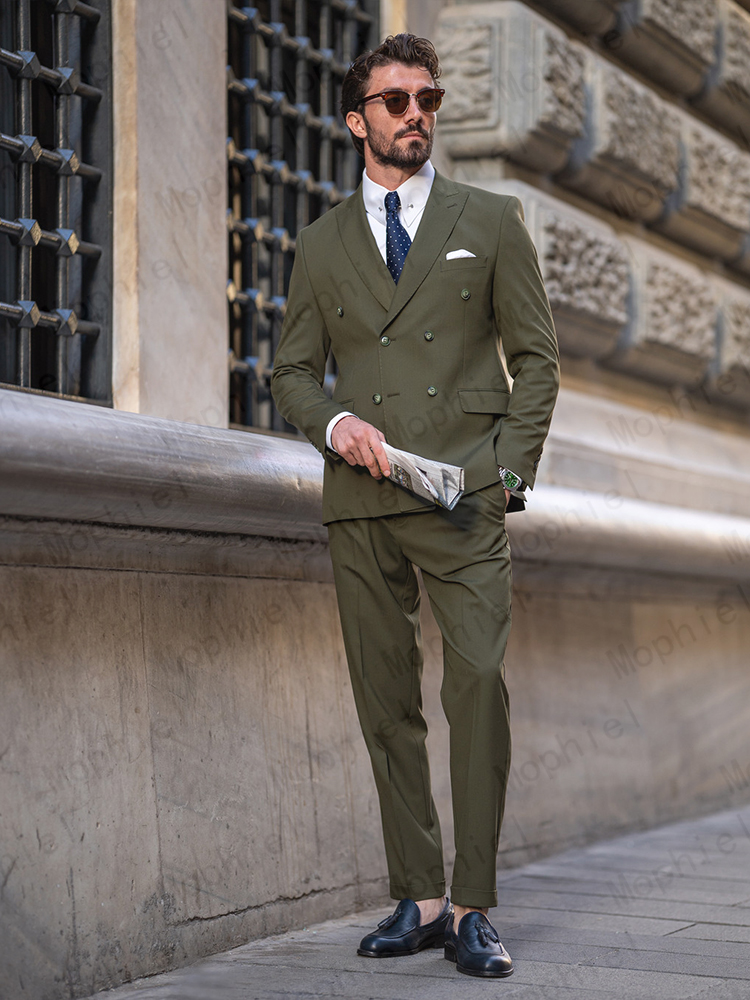 Olive Green Men Suits Double B - Slim Fit Blazer Men ulasan dan harga