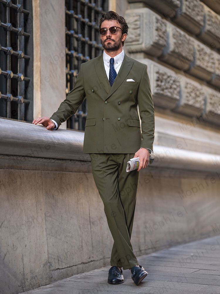 Olive Green Men Suits Double B - Slim Fit Blazer Men ulasan dan harga