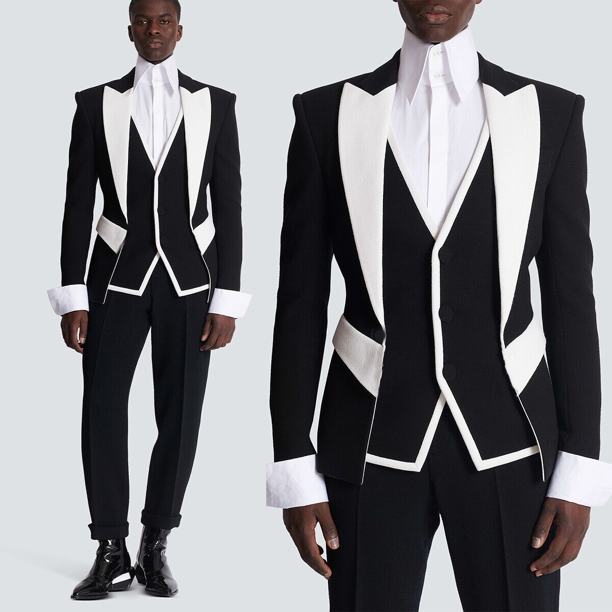 Custom black and white matchin - Slim Fit Blazer Men ulasan dan harga