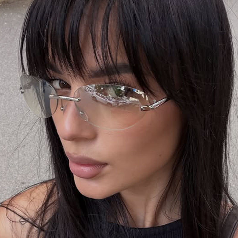 Rimless  Oval Sun Glasses for  - Men'S Fashion Y2K ulasan dan harga