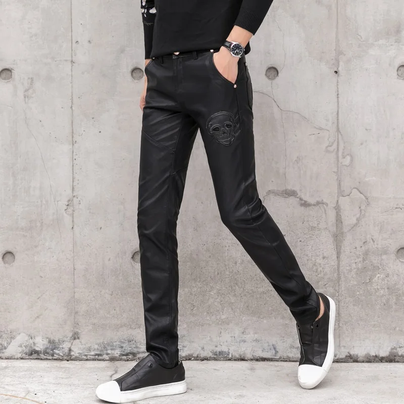 2025 New Men Black Faux Leathe - Men'S Fashion Pants 2025 ulasan dan harga