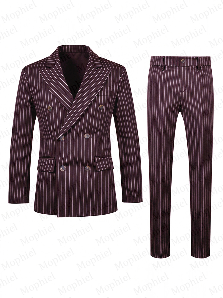 Burgundy Pinstripe Men Suits 3 - Slim Fit Blazer Men ulasan dan harga