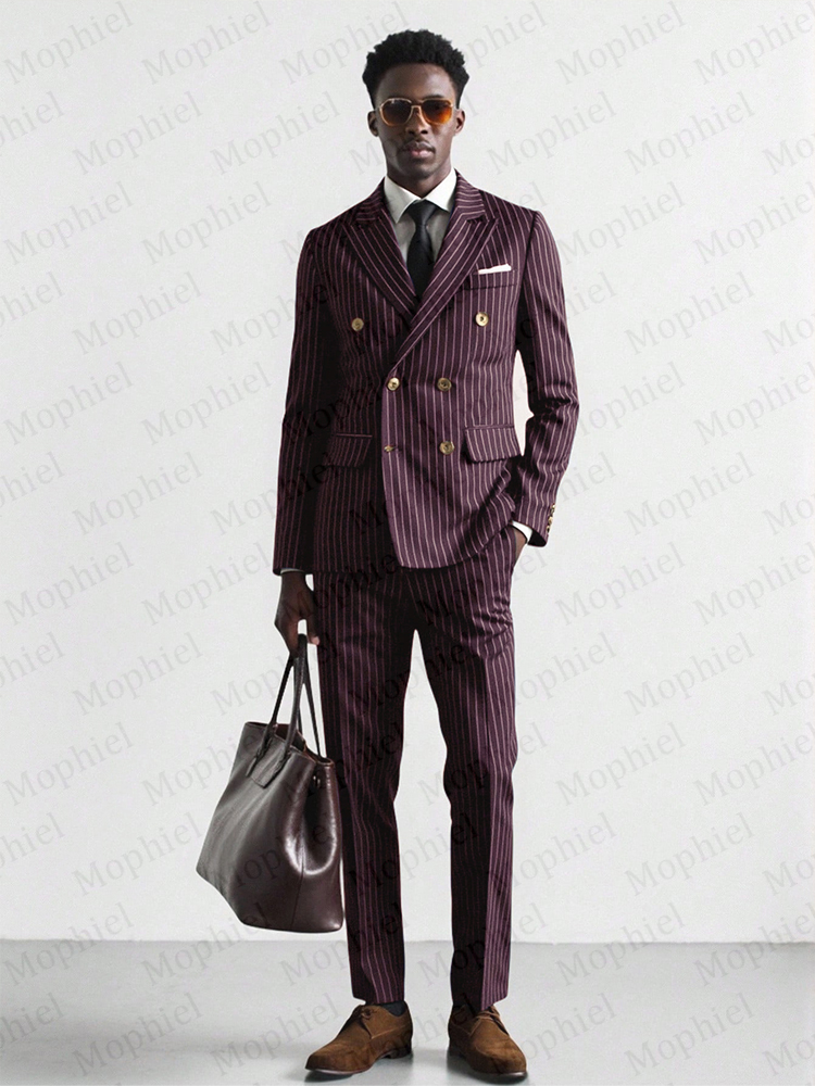 Burgundy Pinstripe Men Suits 3 - Slim Fit Blazer Men ulasan dan harga